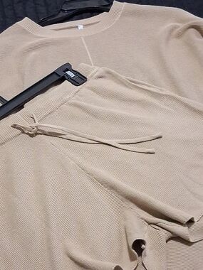 Brand New Beige Knit Two-Piece Loungewear Set